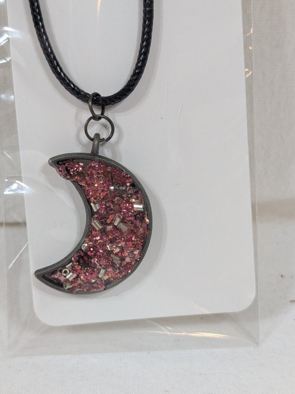 Pink/Silver Half Moon Necklace